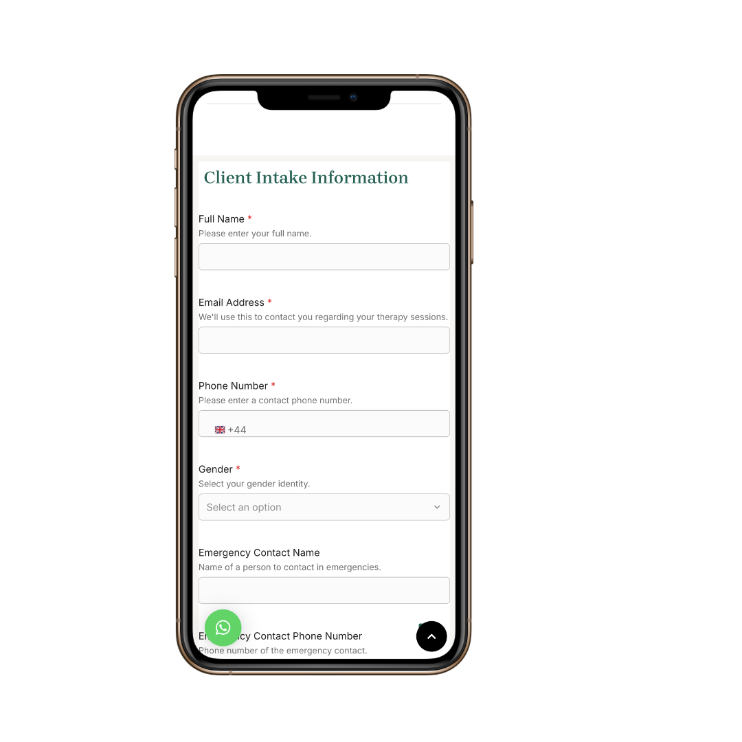 Step three: completing the client intake form on a phone