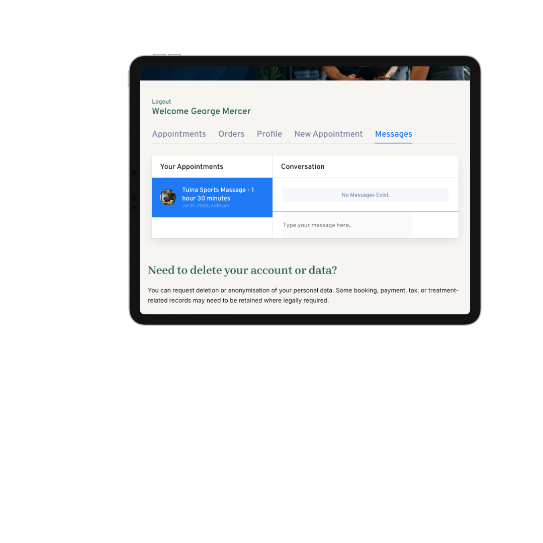 Step four: customer appointment dashboard and messaging area