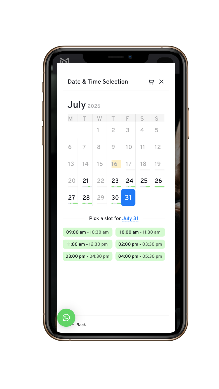 Date and time selection in the Renewed booking system