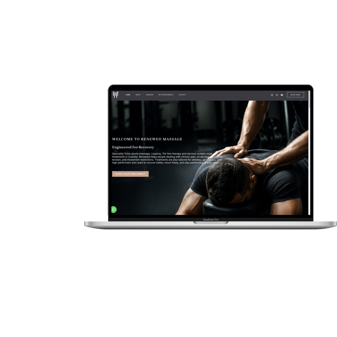Renewed Tuina Massage website displayed on a MacBook Pro