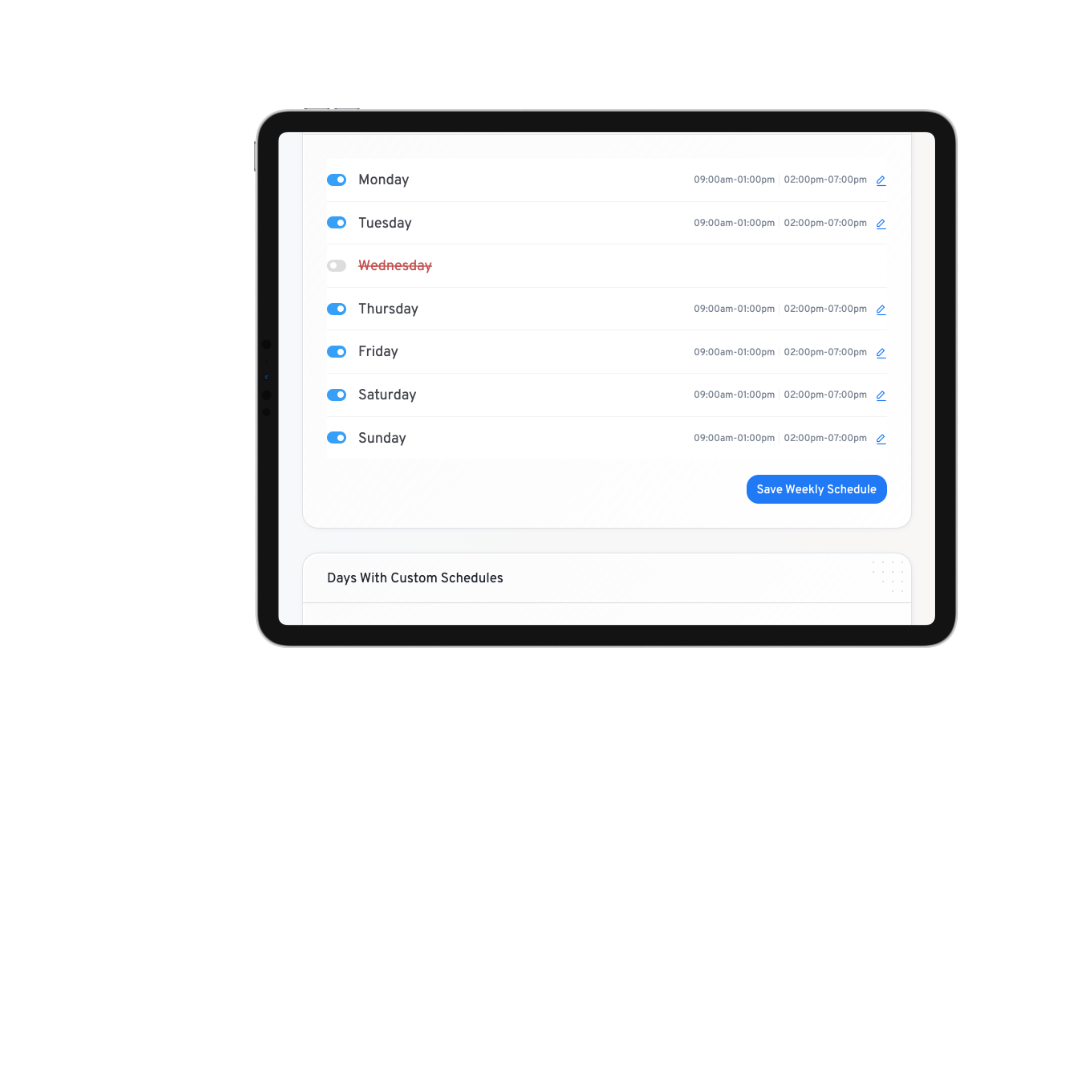 Renewed booking schedule administration shown on an iPad
