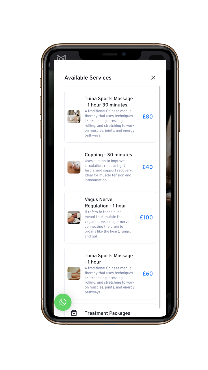 Renewed Tuina Massage service selection on a mobile phone