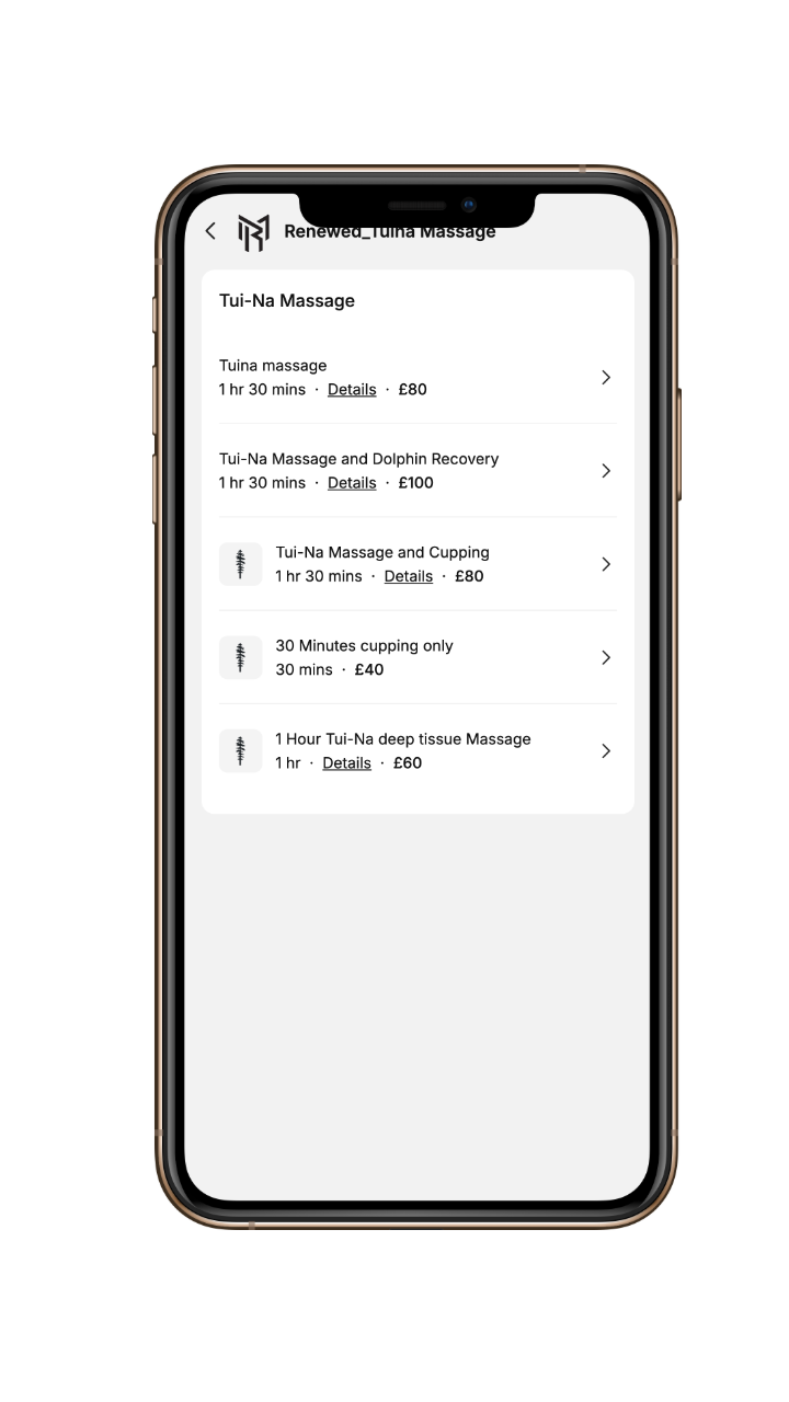 Setmore service selection shown on an iPhone